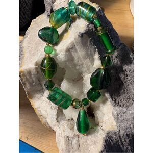 Bracelet, Green and Gold Beaded Stretch Bracelet, NEW, Hand Made, Adjustable, Ar